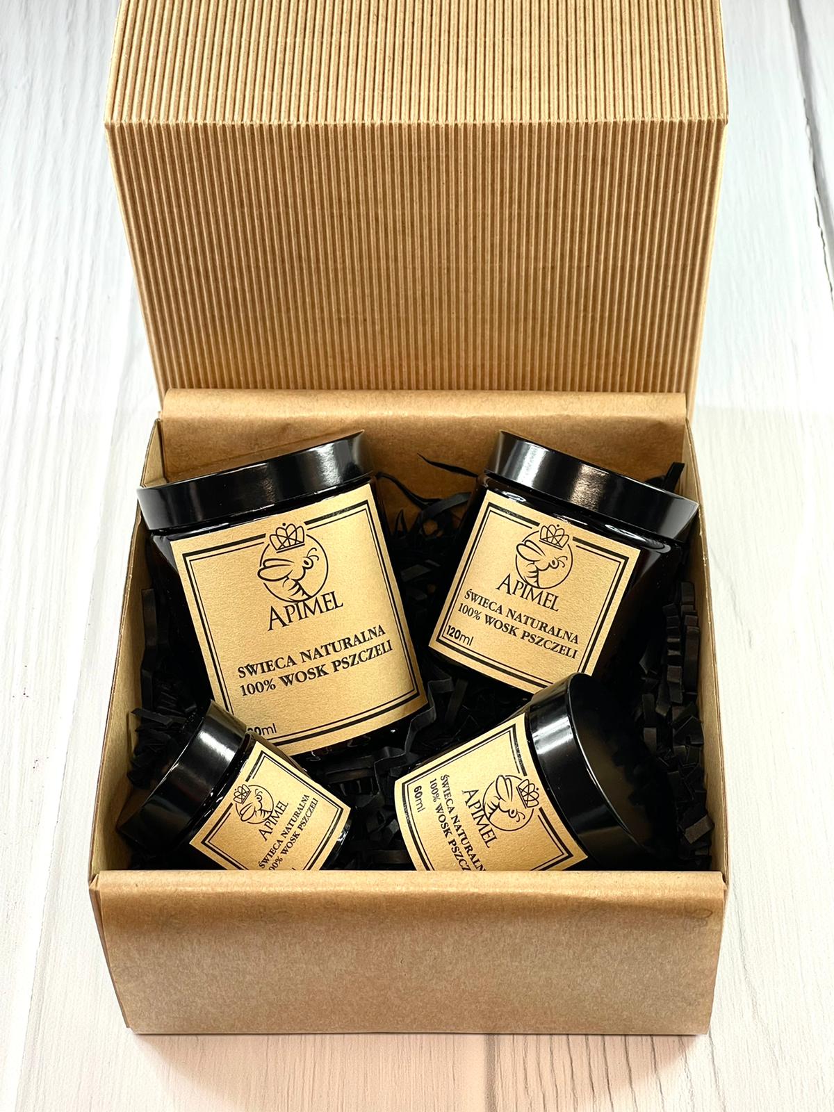 Świece z wosku pszczelego w szkle zestaw 30 ml, 60ml, 120ml, 180ml