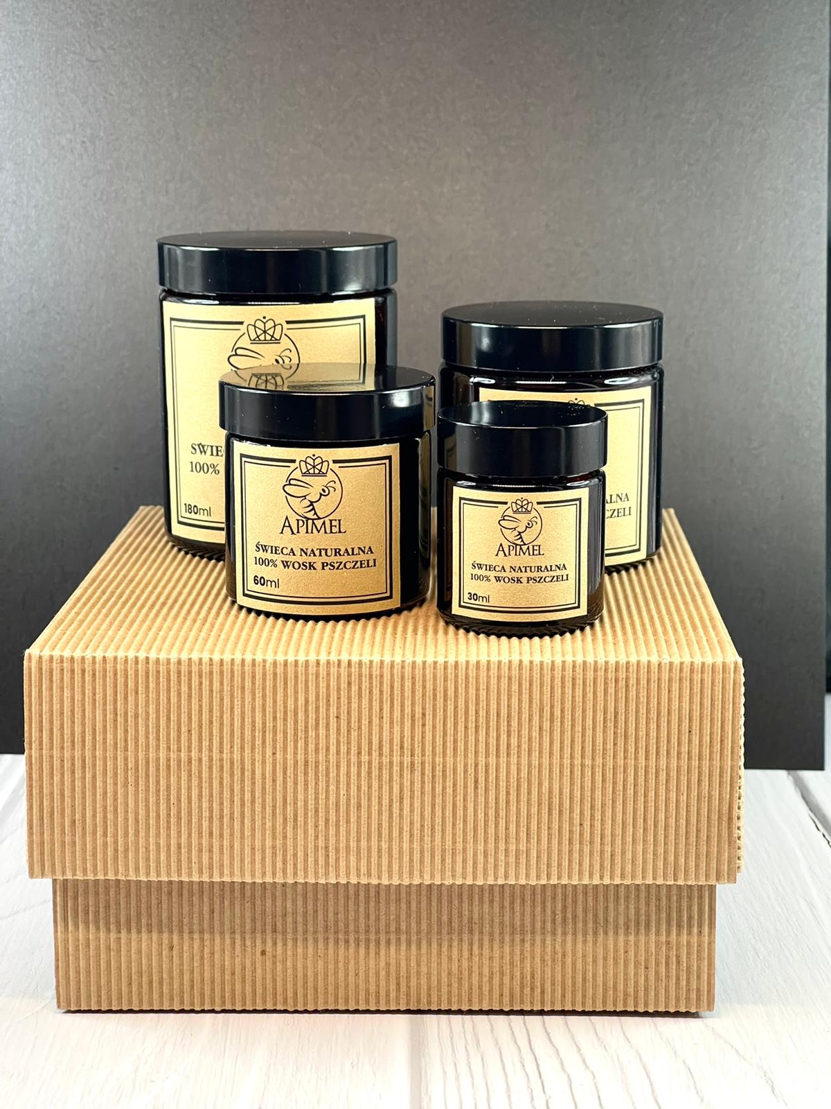 Świece z wosku pszczelego w szkle zestaw 30 ml, 60ml, 120ml, 180ml