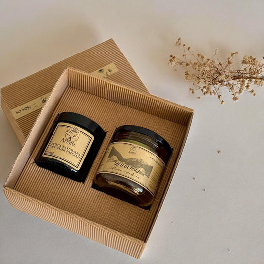 Zestaw prezentowy miód, świeca z wosku pszczelego Apimel