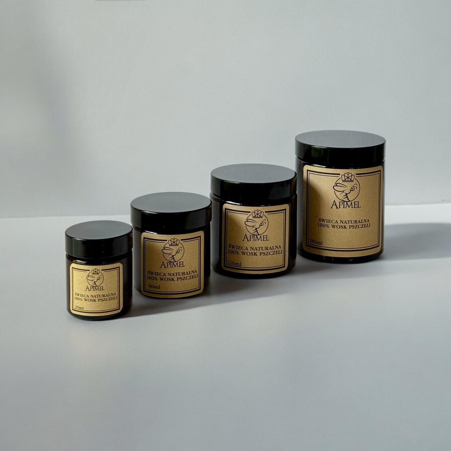 Świece z wosku pszczelego w szkle zestaw 30 ml, 60ml, 120ml, 180ml