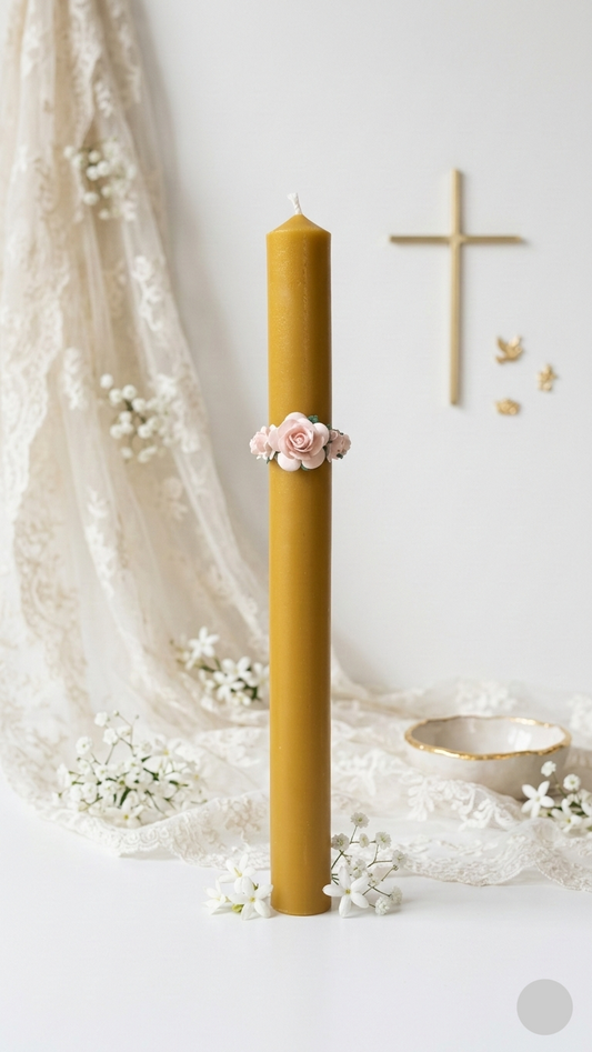 Taufkerze aus Bienenwachs - handgemachte Kerze Dunkelgrau