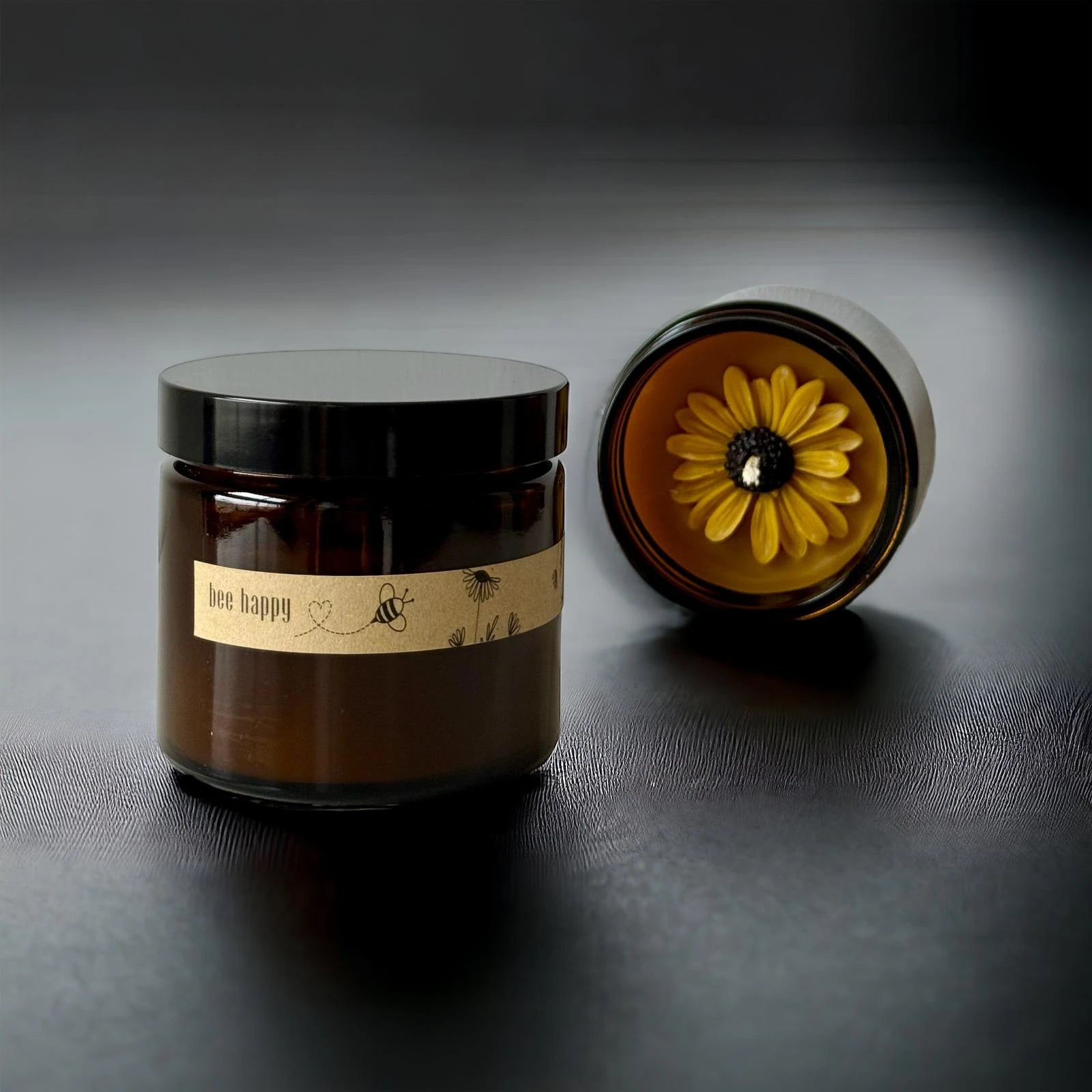 Świeca z wosku pszczelego ozdobna w słoneczniki w szkle