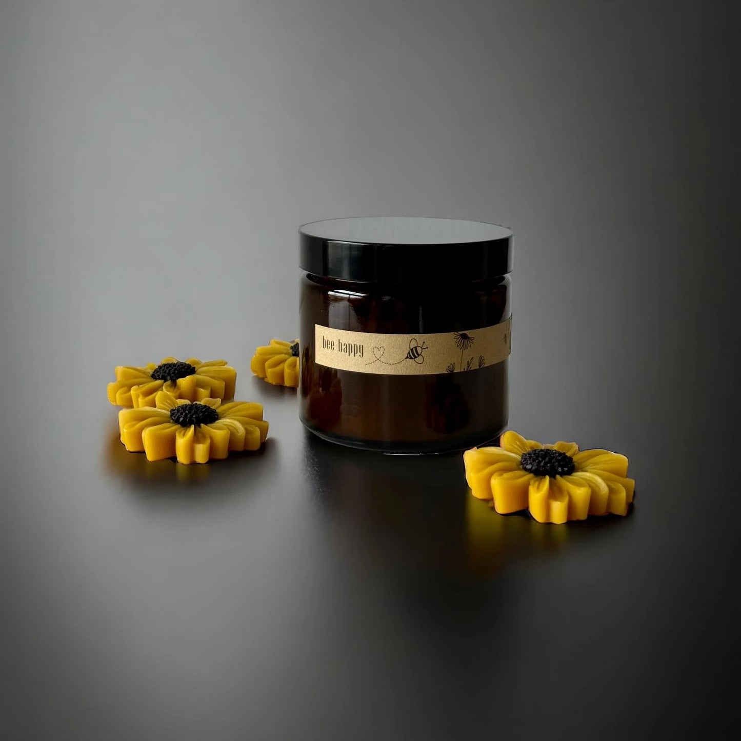 Świeca z wosku pszczelego ozdobna w słoneczniki w szkle