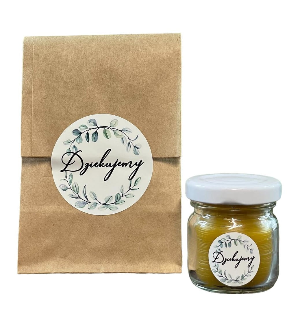 Mini świeczka z wosku pszczelego na prezent z etykietą