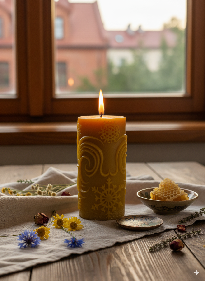 Świeca z wosku pszczelego odpalona