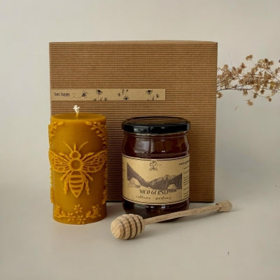 Zestaw Prezentowy NATURALNY MIÓD ŚWIECZKA PSZCZELA Apimel