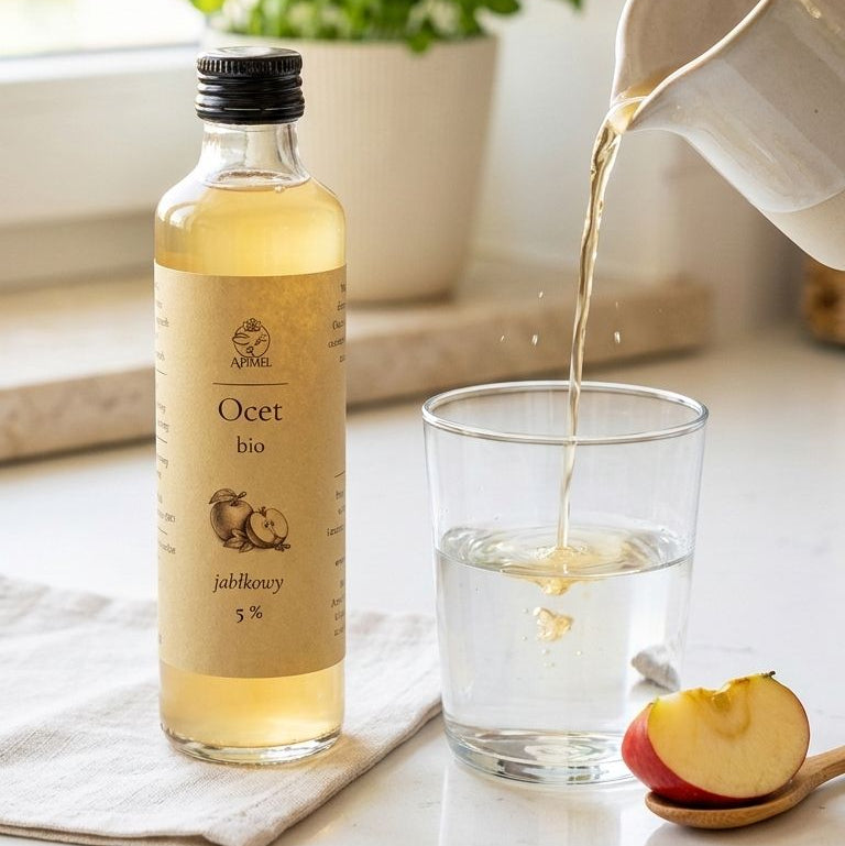 ocet jabłkowy bio 250 ml Apimel niefiltrowany z matką octową dodawany do wody