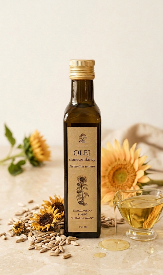 Olej słonecznikowy tłoczony na zimno nierafinowany 250 ml