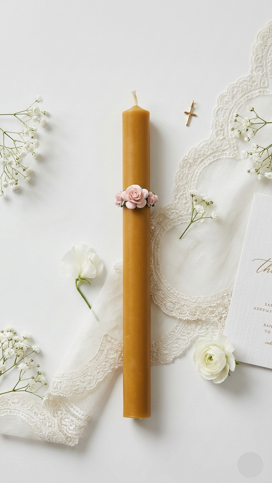 Taufkerze aus Bienenwachs - handgemachte Kerze Dunkelgrau