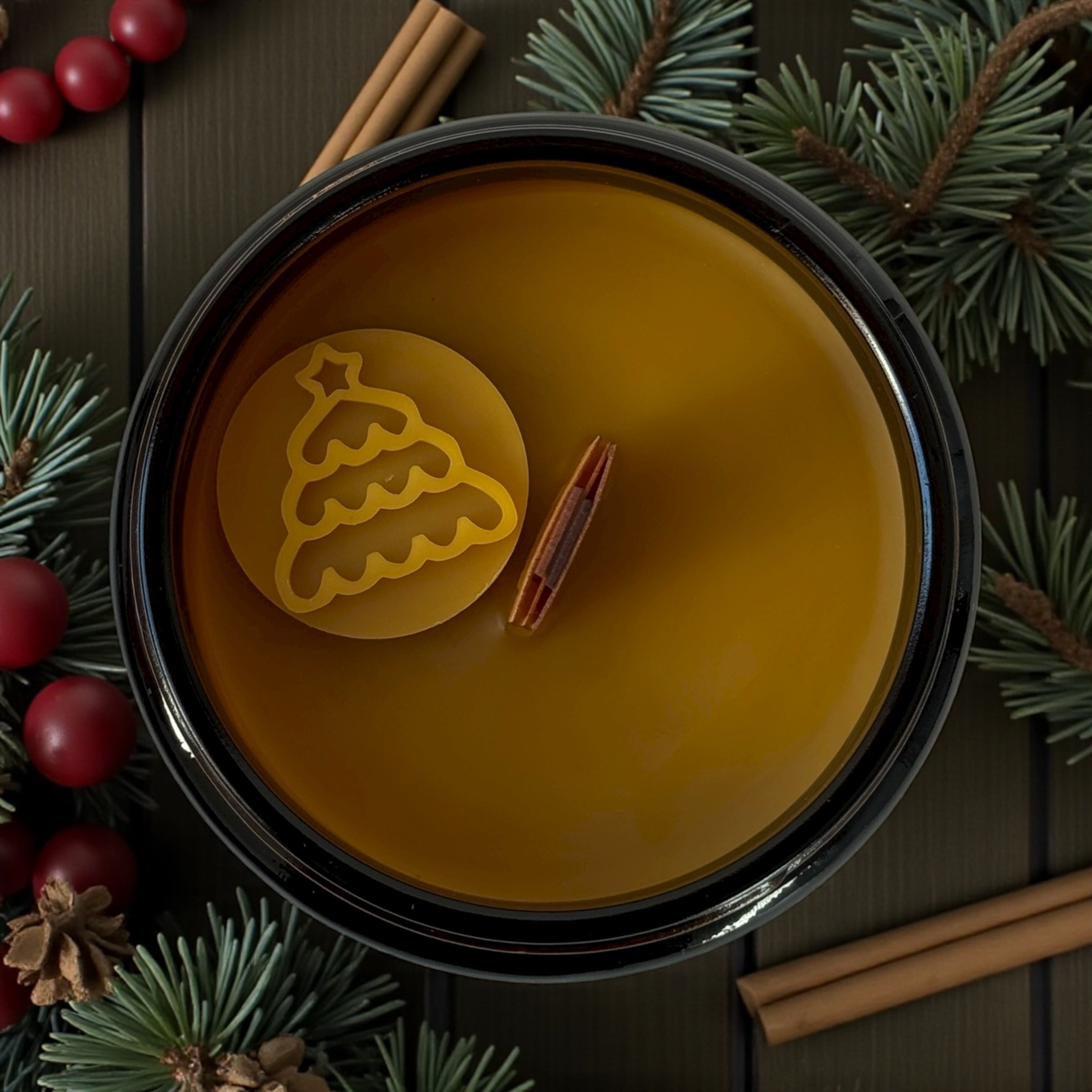 Kerze mit Holzdocht im Glas - Weihnachtsbaum