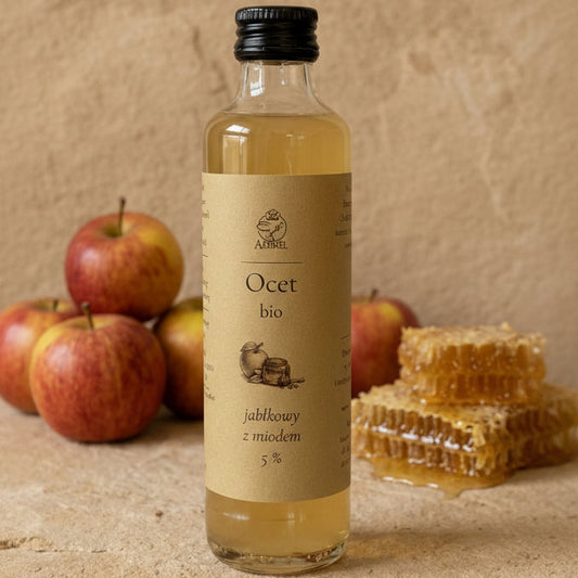 ocet jabłkowy z miodem bio 250 ml Apimel żywy niefiltrowany z matką octową