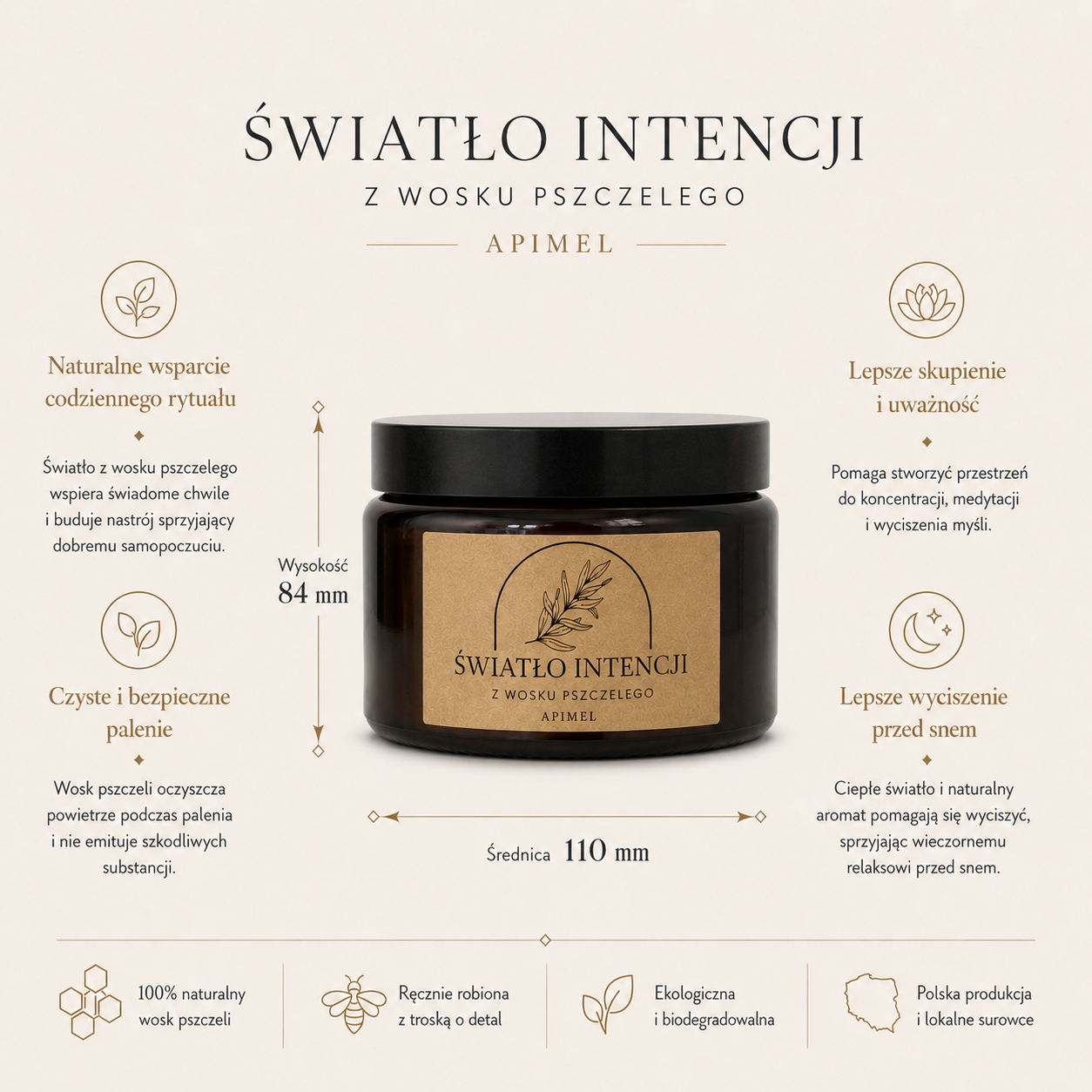 Świeca Intencyjna z Wosku Pszczelego w Szkle – 500 ml