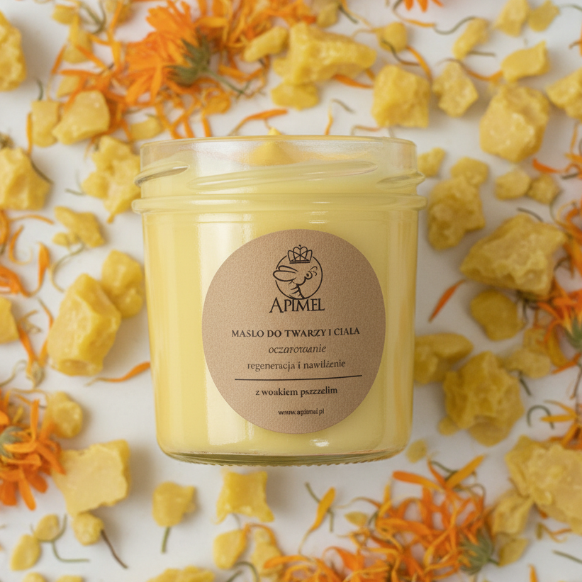 Masło do twarzy i ciała z woskiem pszczelim naturalna regeneracja i nawilżenie suchej skóry widok z góry