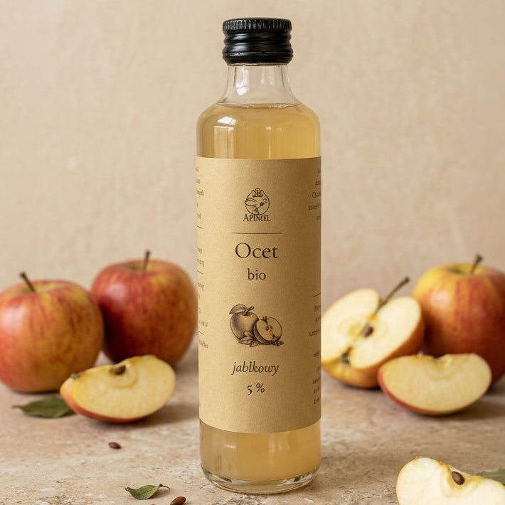 ocet jabłkowy bio 250 ml Apimel niefiltrowany żywy z matką octową z jabłkami