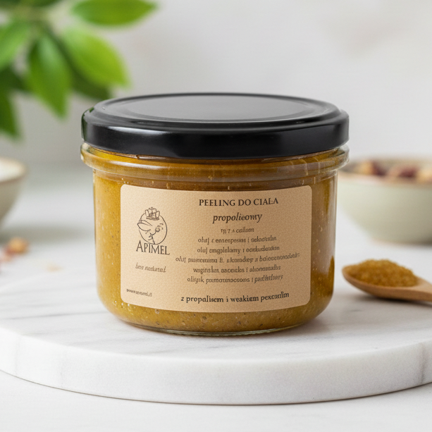 Peeling do ciała propolisowy z woskiem pszczelim naturalny peeling cukrowy do skóry suchej i szorstkiej