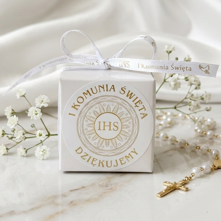 pudełko komunijne ihs podziękowanie dla gości komunia święta elegancki upominek prezent komunijny
