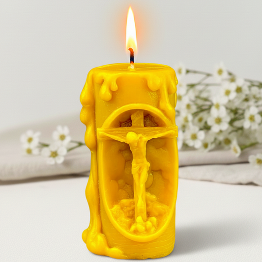 Świeca z wosku pszczelego Jezus Chrystus religijna dekoracyjna