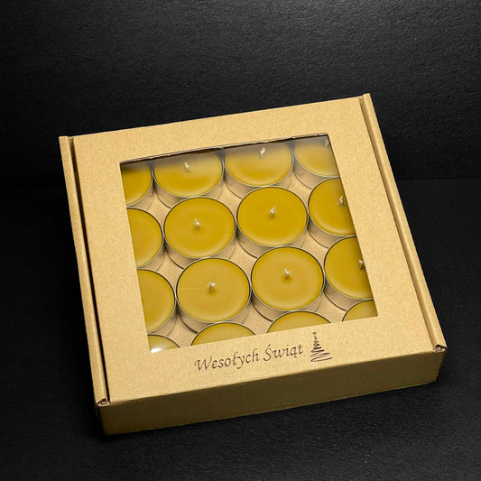 Tealighty z wosku pszczelego Wesołych Świąt małe świece świąteczne