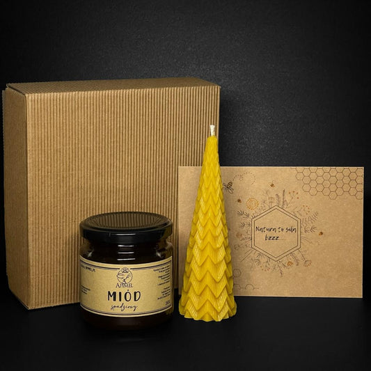 Zestaw świąteczny miód i świeca choinka naturalny prezent