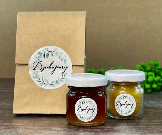 Zestaw: świeczka z wosku pszczelego i miodek